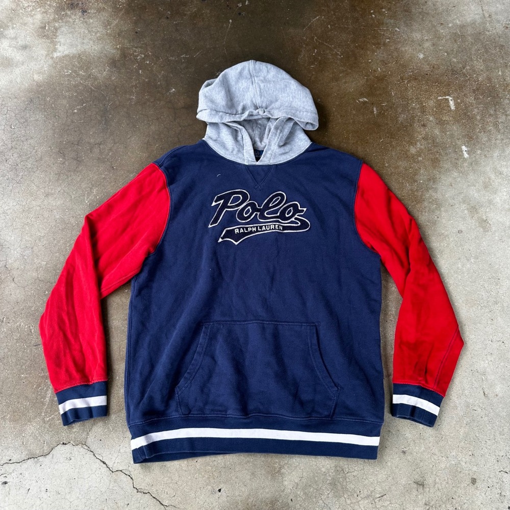 Polo Ralph Lauren Hoodie Kids XL 18-20 Navy Red Colorblock Excellent Varsity